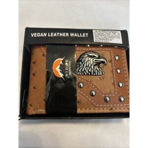 RIDGE MOUNTAIN VEGAN LEATHER HANDCRAFTED STUDDED EAGLE BIFOLD MEN'S WALLET New